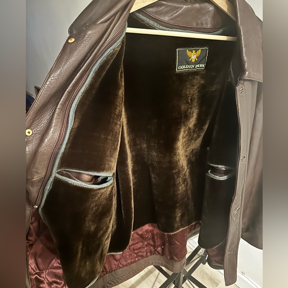 GOLDEN HAWK Vintage Brown Leather Button Up Moto Coat Removable Lining Men’s 2XL - Picture 6 of 16